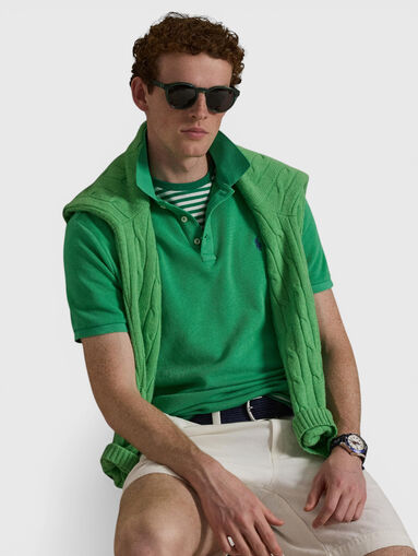 Green cotton-blend polo shirt - 4