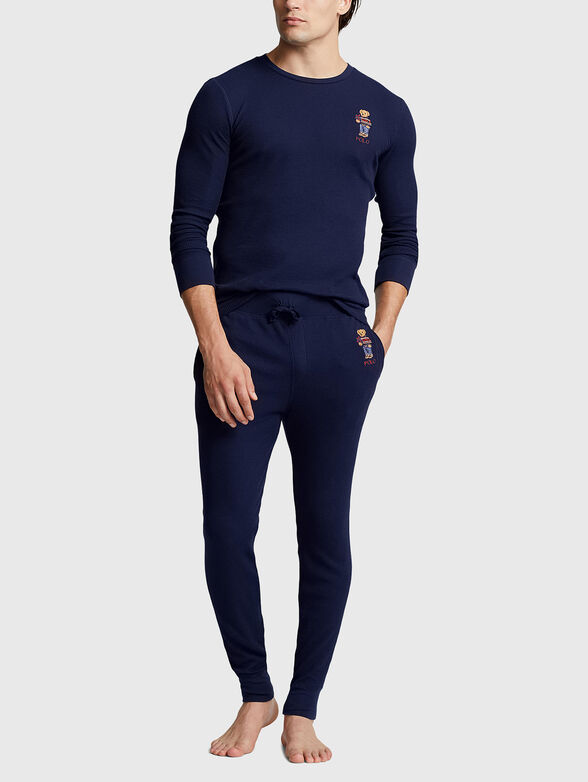 Dark blue two-piece pyjamas with embroidery - 0