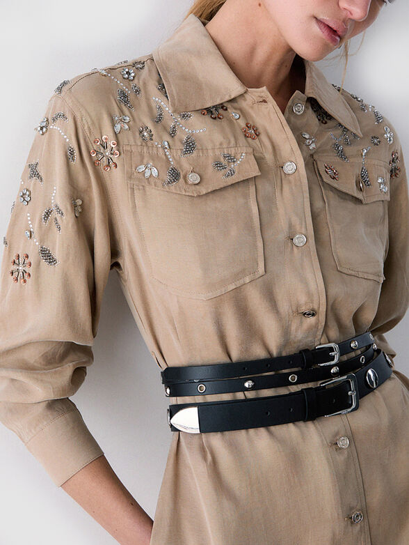 Long dress with embroidery and  belt - 3