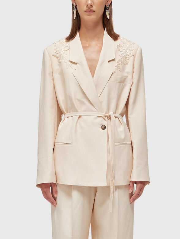 Oversized linen blend blazer with embroidery - 1