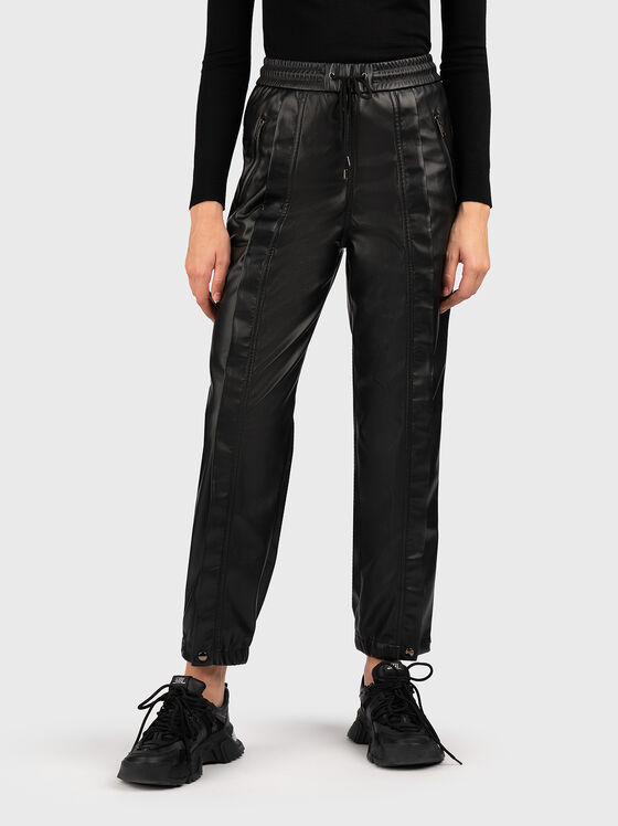 Черен панталон от еко кожа  - 1