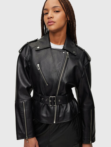 LAYA leather biker jacket with belt - 4