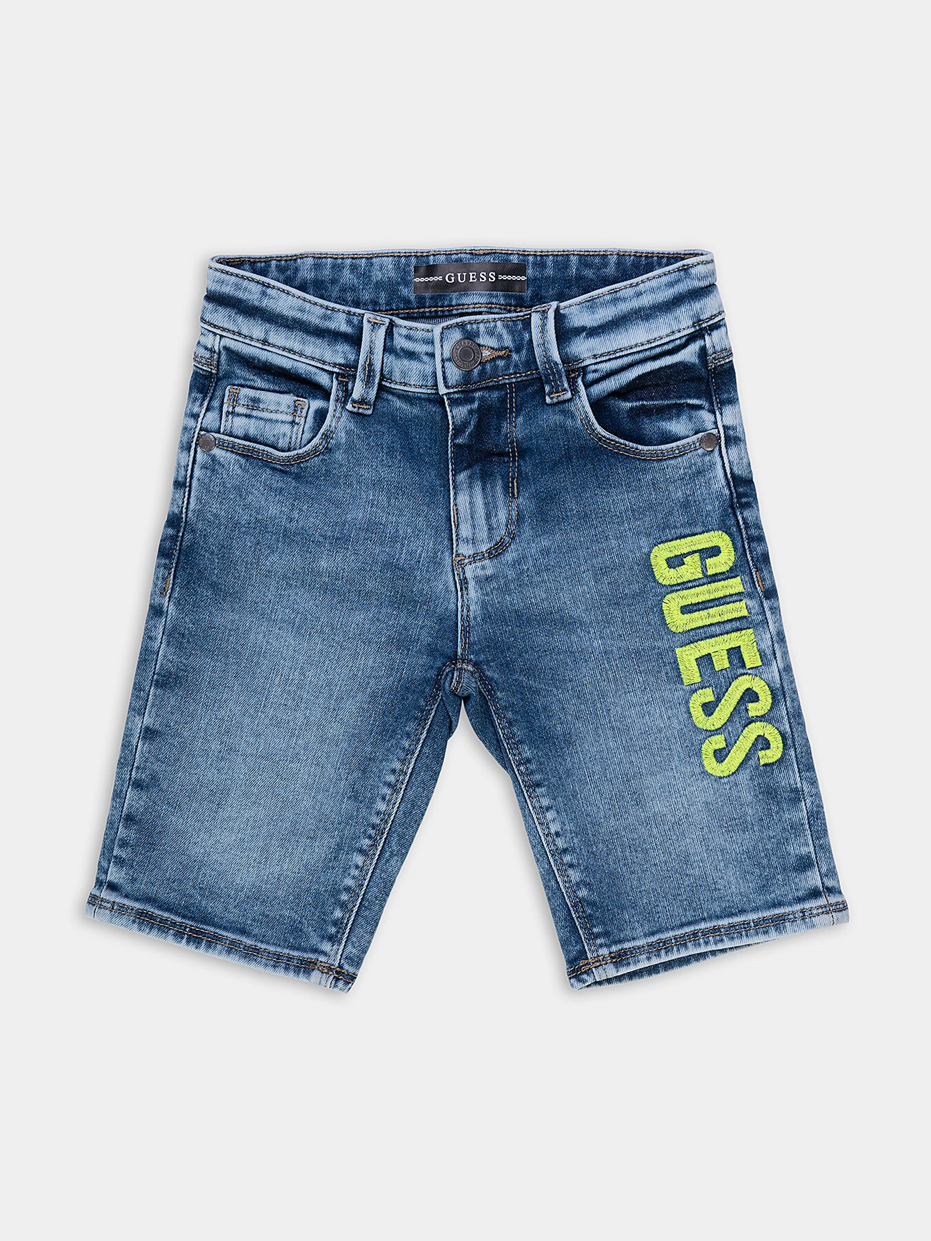 Denim shorts with logo embroidery brand GUESS