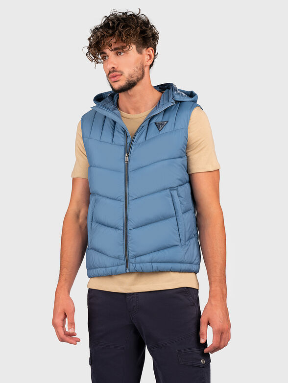 Padded vest with removable hood in black - 1