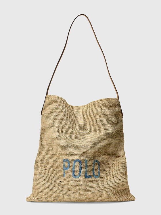 Голяма чанта от рафия с лого - 1