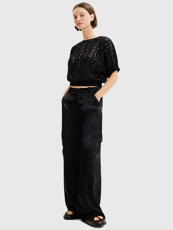 LUCCA black blouse with floral motifs - 2