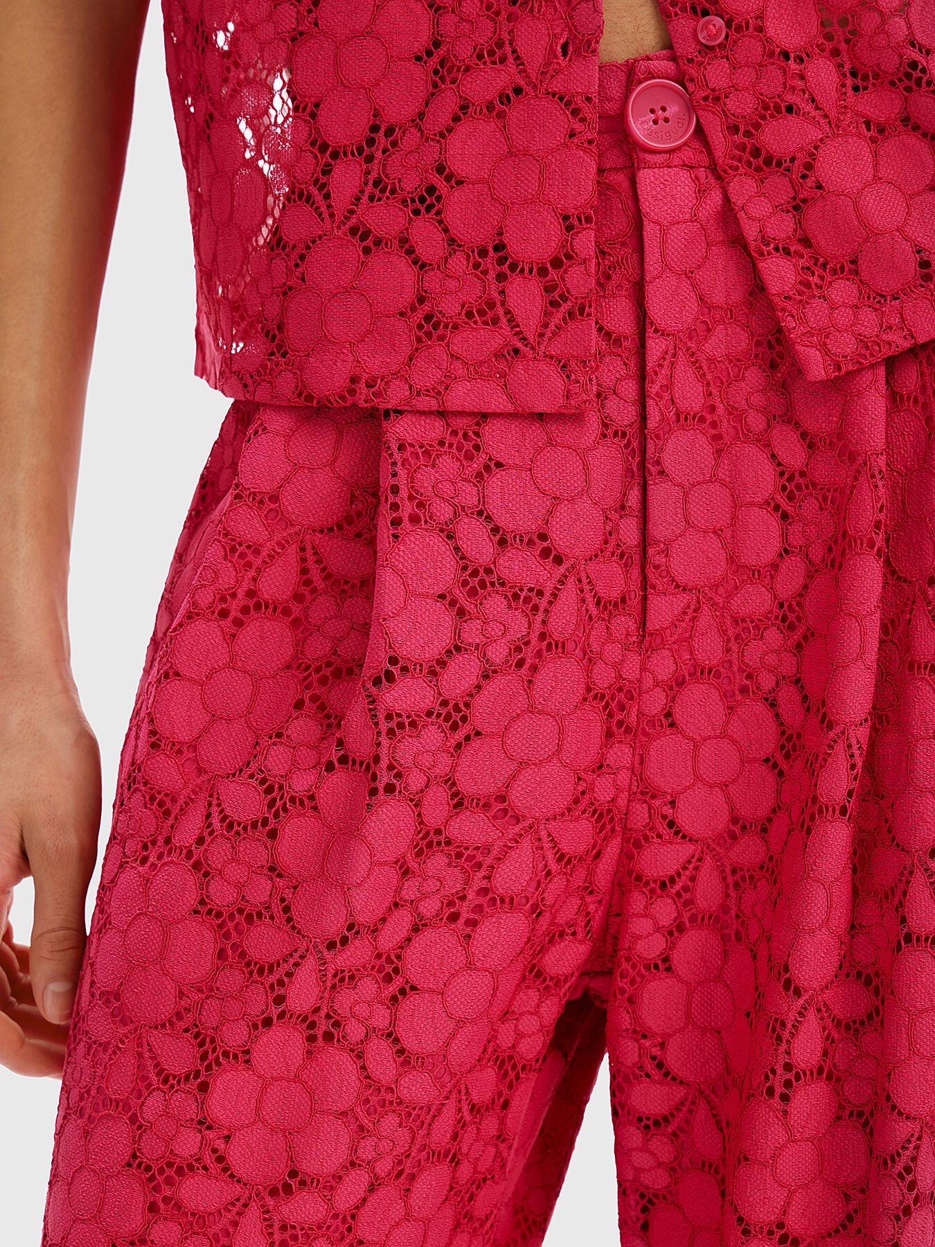 Fuxia trousers with floral embroidery brand DESIGUAL