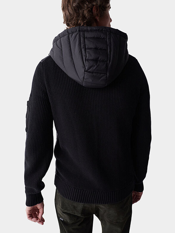 Black hooded jacket with knitted elements - 2