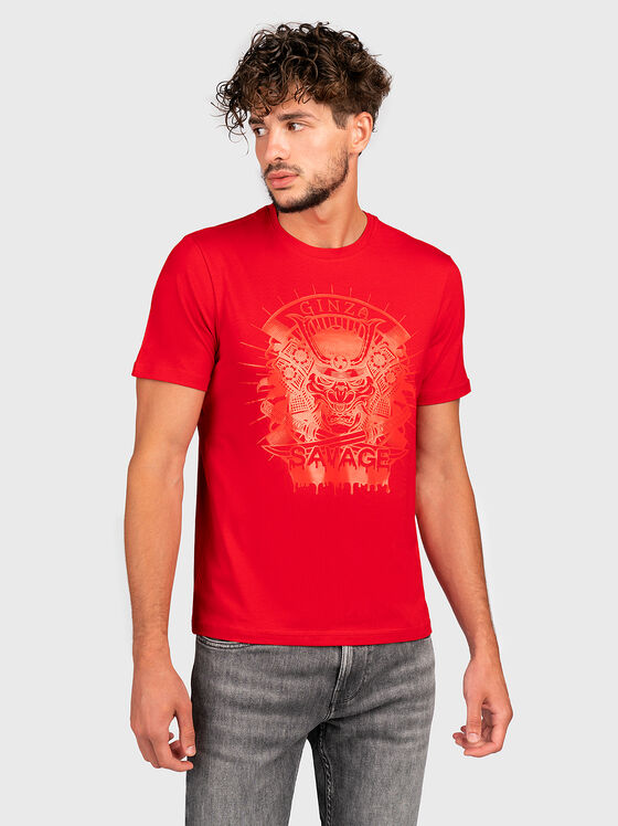 Червена тениска TS152 с принт - 1