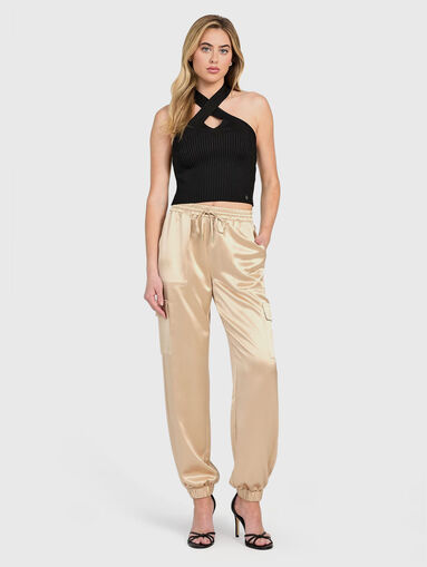 High waisted satin cargo trousers - 5