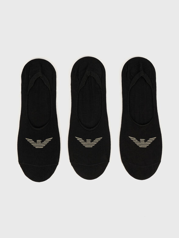 Set of three pairs of cotton socks in black - 1