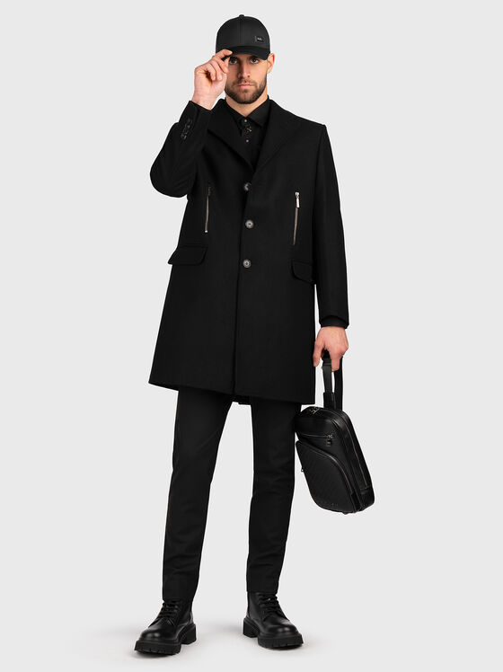 Черно палто от вълнен бленд  - 2