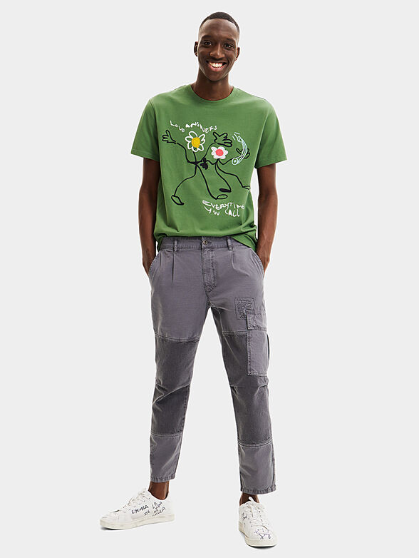 Cotton cargo trousers in green color - 4