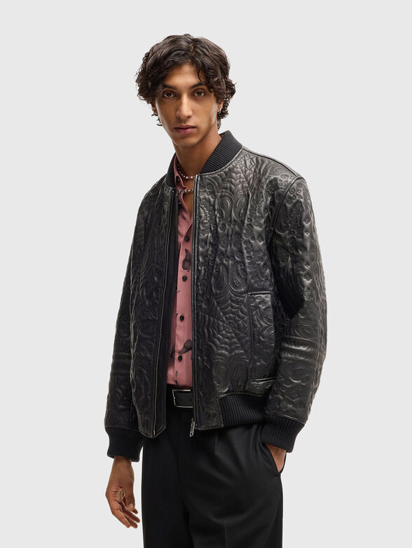Leather bomber jacket with paisley pattern - 1