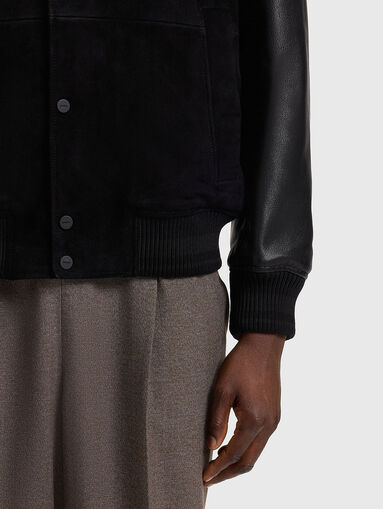 Suede and leather bomber jacket - 5