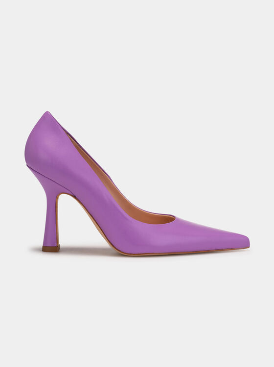 Обувки на ток в лилав цвят - 1