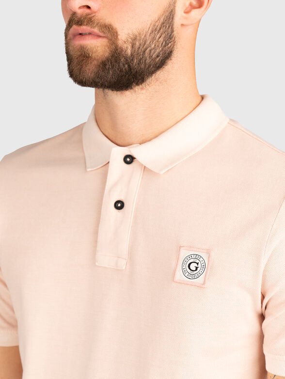 Beige cotton polo shirt with logo patch - 4