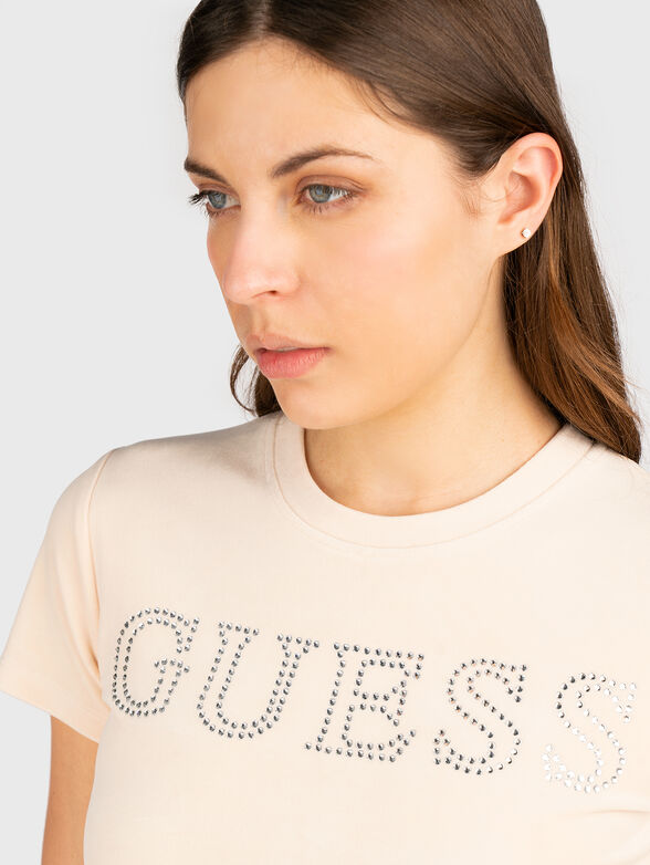 Velvet T-shirt with logo rhinestones - 4