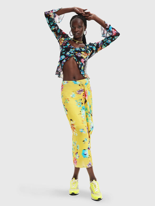 LAURA blouse with accent sleeves and print - 2