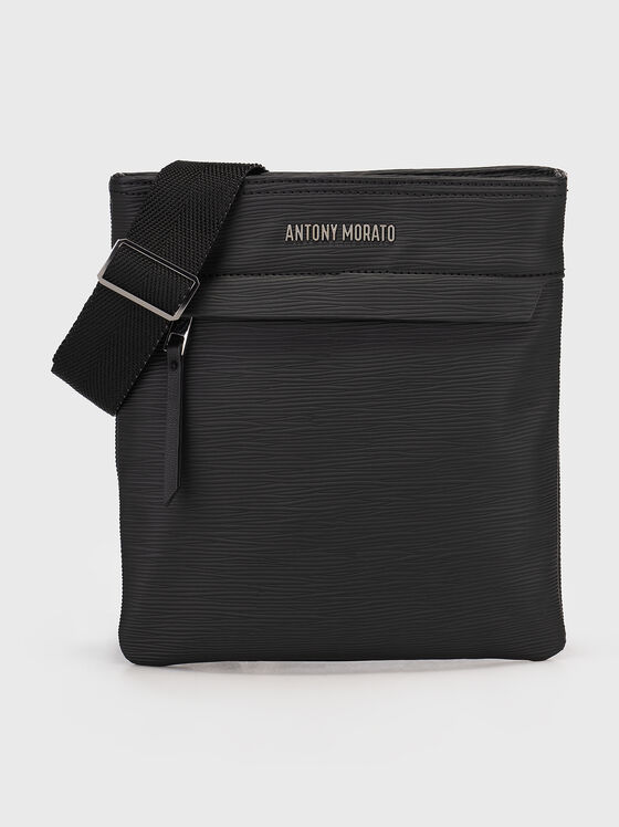 Black texturized faux leather crossbody bag  - 1