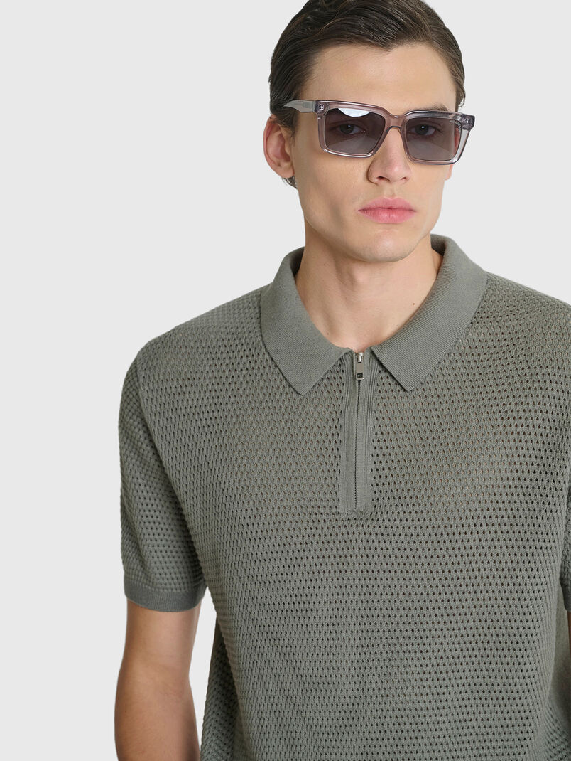 Textured polo shirt with zip   - 3