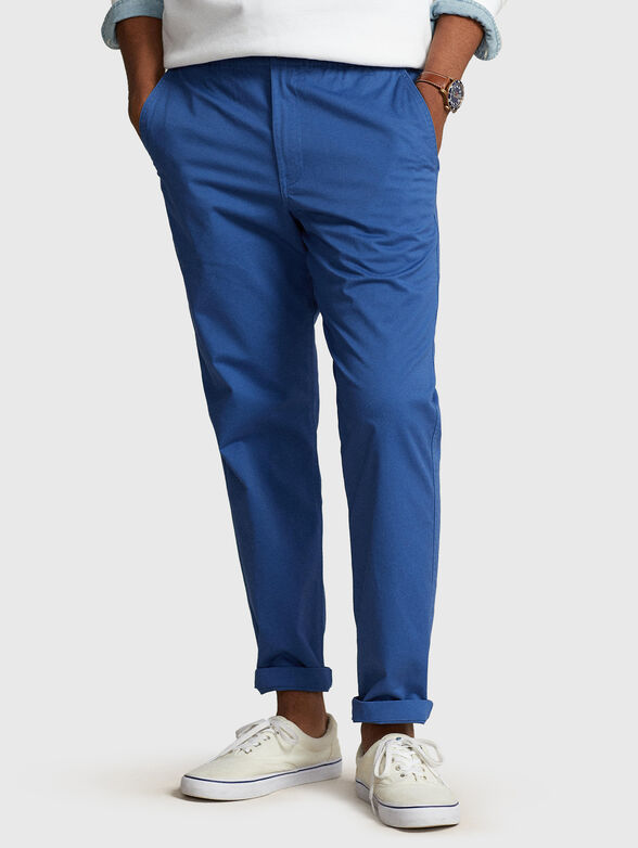 Dark blue cotton blend trousers - 1