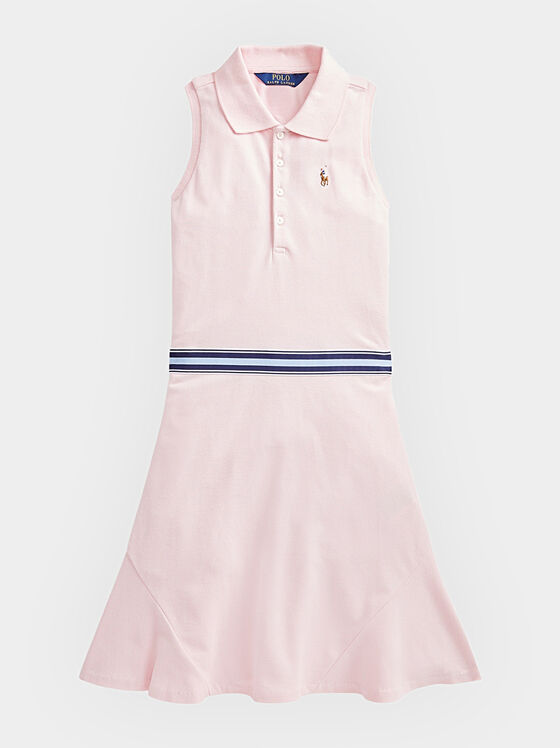 Розова рокля без ръкави с лого бродерия - 1