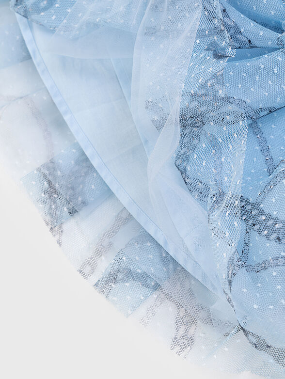 Blue ruffled skirt with contrast print - 3