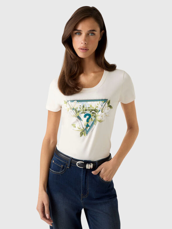 T-shirt with triangular logo and print - 1