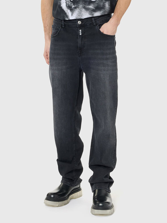 Wide leg jeans with washed effect - 1