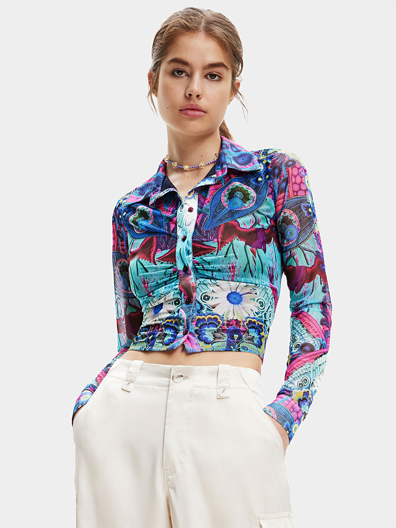 LUA cropped shirt with art print brand DESIGUAL