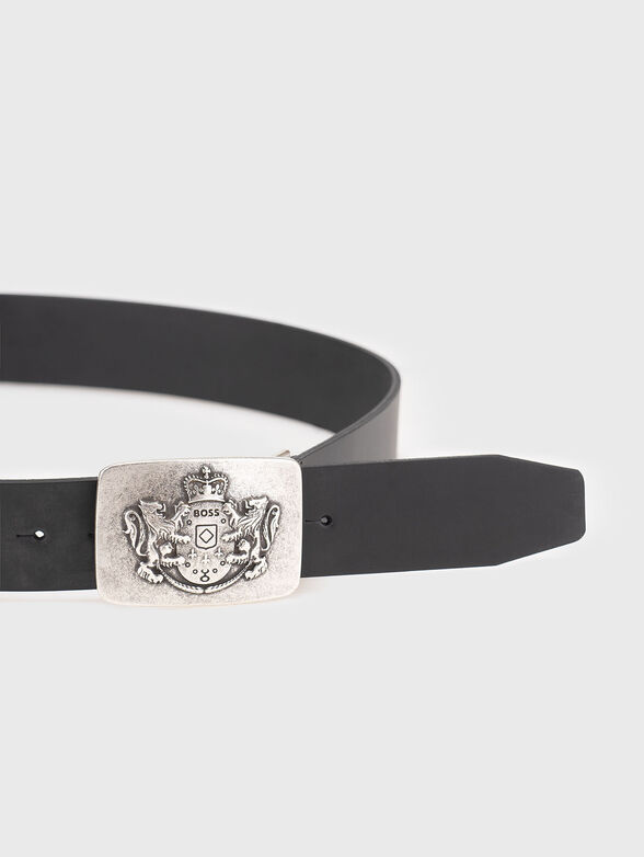Leather belt with logo buckle - 2