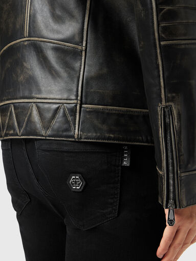 Leather jacket with low collar and logo accent - 4