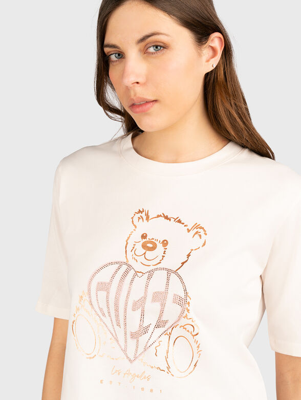 Cotton T-shirt with print and rhinestones - 4