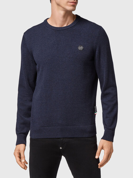 Памучен пуловер с лого патч - 1