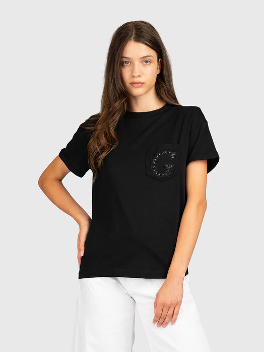 Cotton T-shirt with a logo made of rhinestones