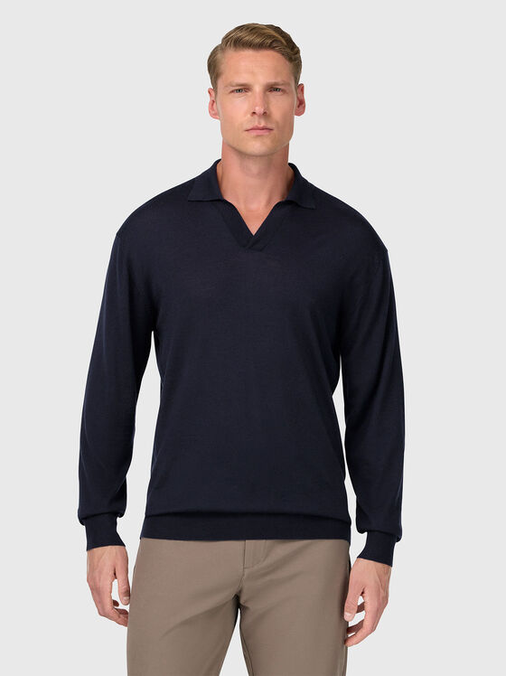 Тъмносин пуловер от вълнен бленд - 1