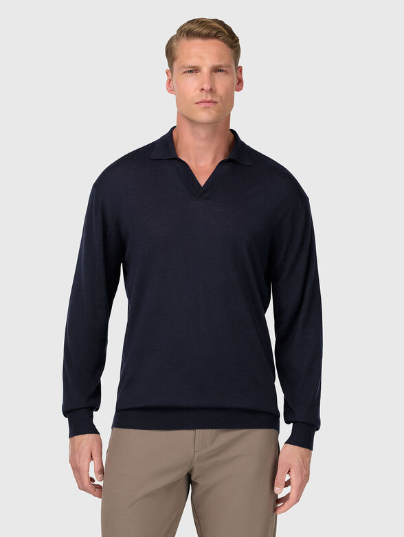 Dark blue wool blend sweater - 1