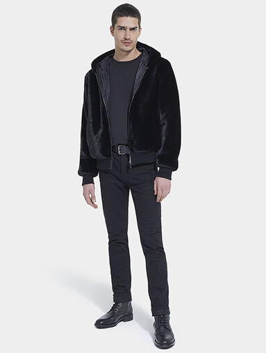 Black faux fur jacket with hood - 5