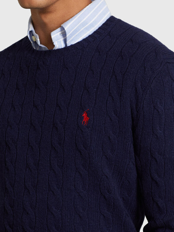 Dark blue wool and cashmere blend sweater - 4