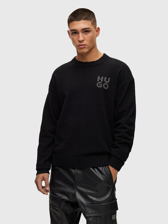 Пуловер от вълнен бленд с лого - 1