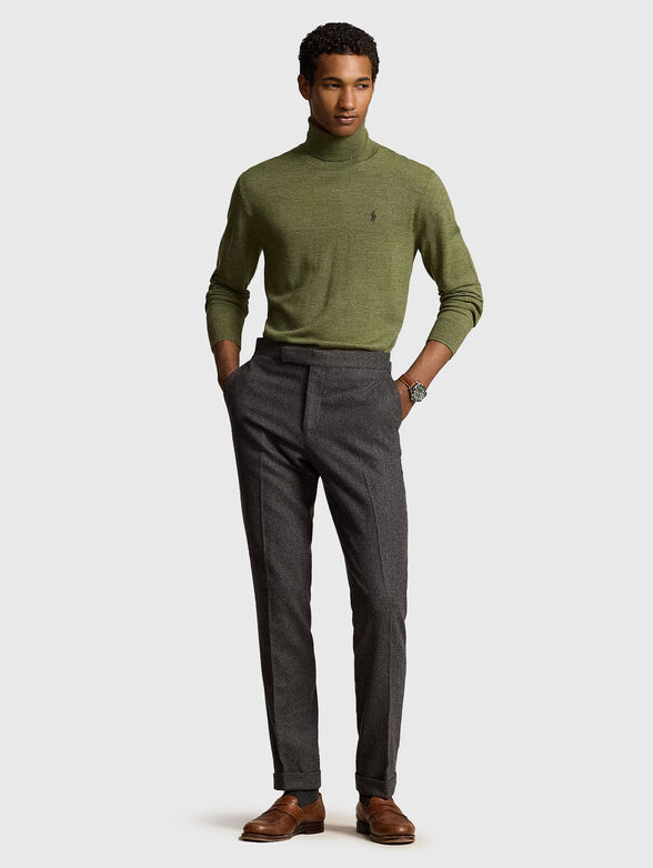 Green wool sweater with polo collar - 1