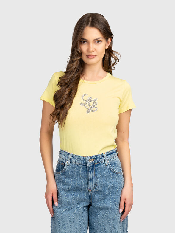 Black T-shirt with rhinestone logo - 1