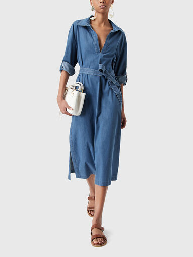 Midi denim dress with belt - 5