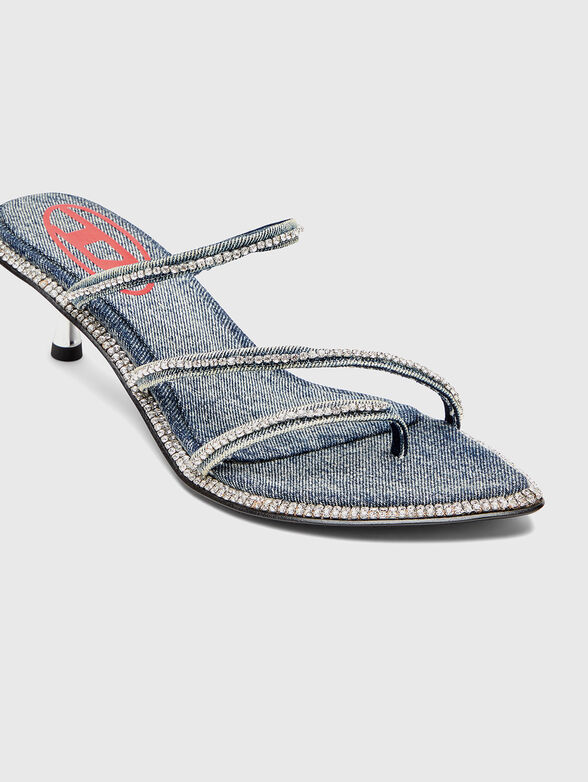 D-HAVANNA KITTIE heeled mules in rhinestones denim - 5
