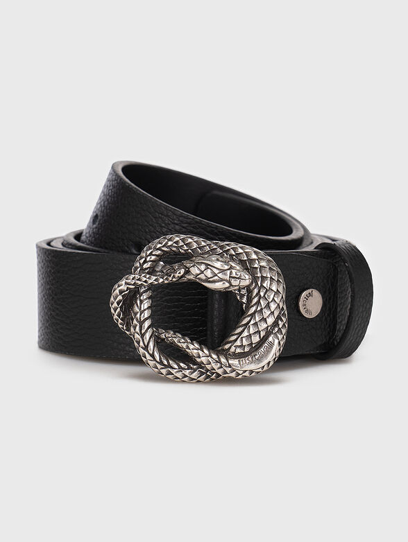 Leather belt with snake buckle in silver - 1