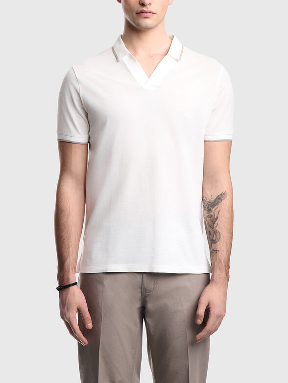 Cotton polo shirt with a V-neck  - 1