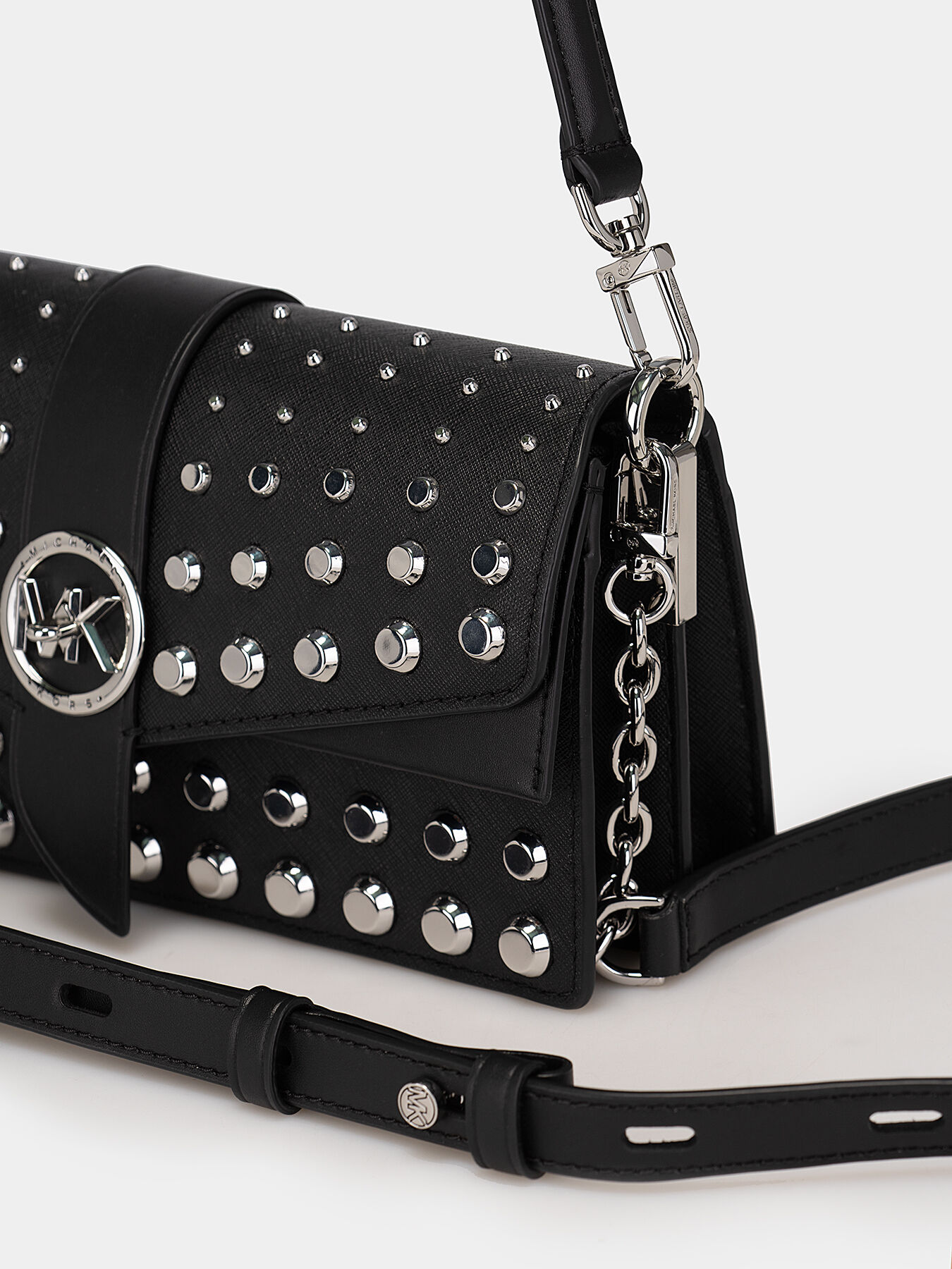 Shoulder bag with Saffiano effect and silver studs brand