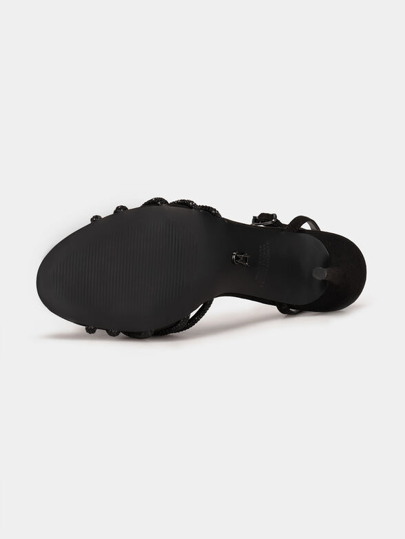 Beige heeled sandals with applied rhinestones - 5