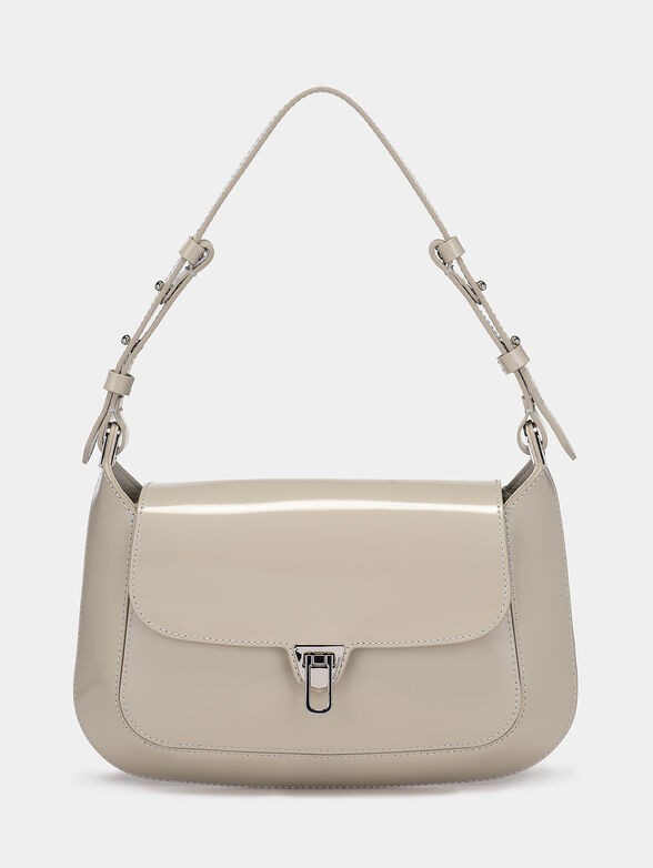 Leather hobo bag with lacquered effect in beige color - 1